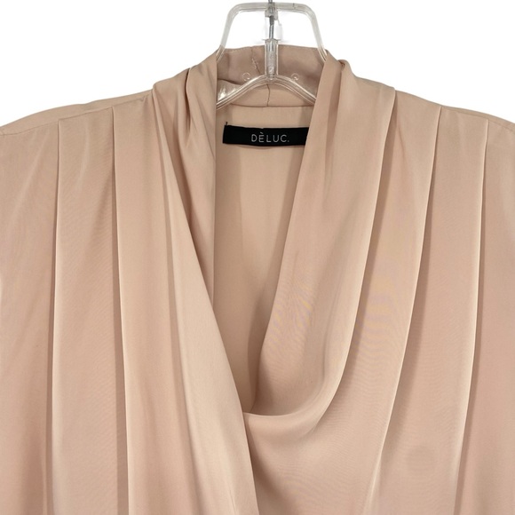 Deluc Wrap Front Tan Silky Sleeveless Blouse Top - Picture 2 of 8
